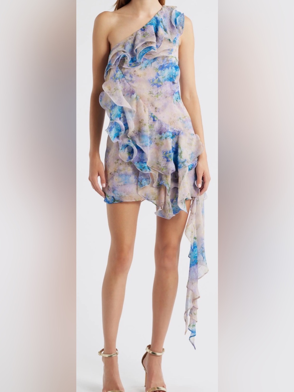 NEW Elliatt Briony Floral One-Shoulder floral blue Minidress Sz M